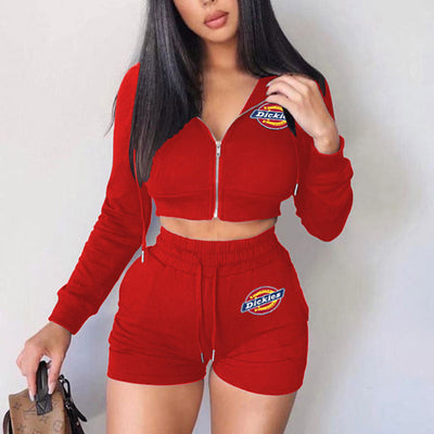 Letter Print Long Sleeve Hoodie Top & Shorts Set