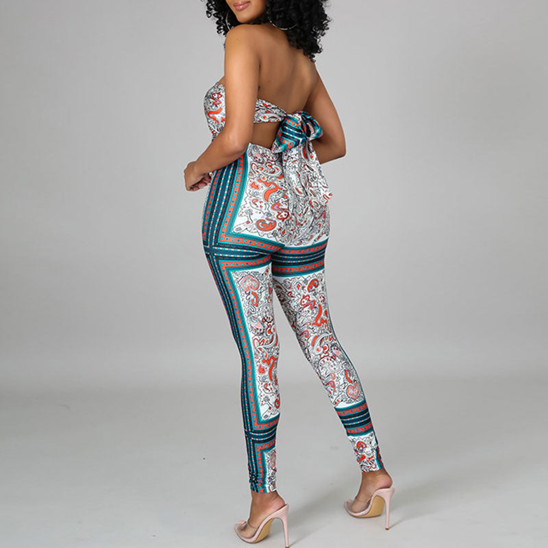 Scarf Pattern Print Tube Top & Pants Set