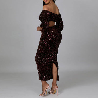 Sequins Off Shoulder Crop Top & Skirt Set