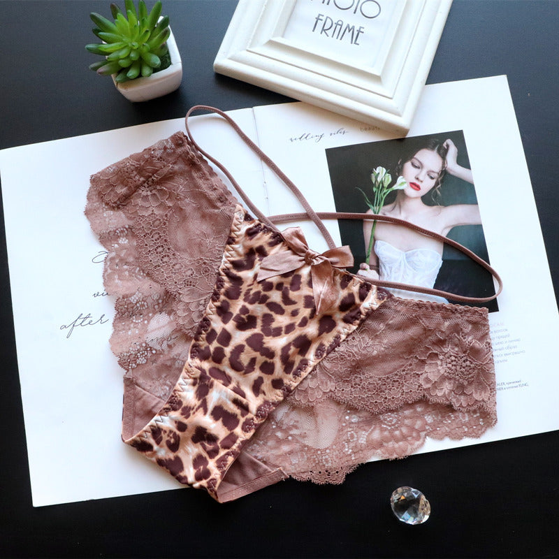 Leopard Print Bowknot Decoration Lace Panty