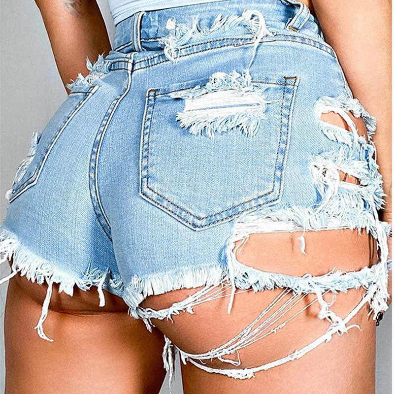 Solid Cut Out High Waist Denim Shorts