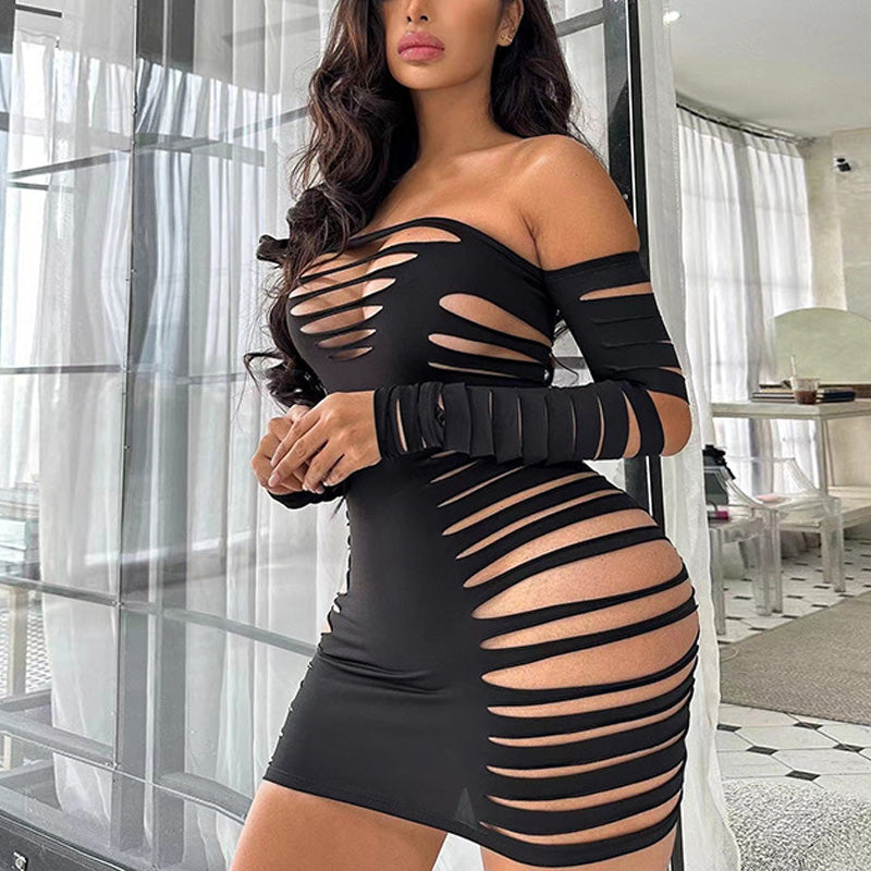 Solid Off Shoulder Cut Out Bodycon Dress