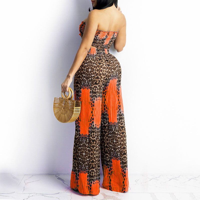 Leopard Pattern Tube Top & Pants Set