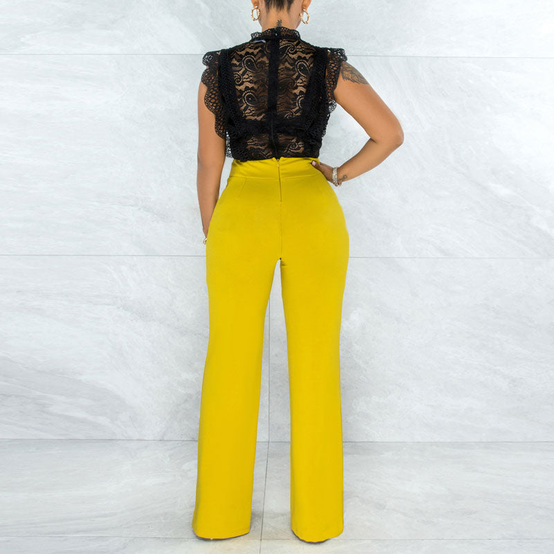 Solid High Waist Straight Leg Pants