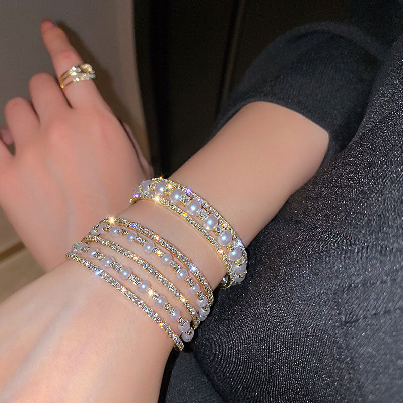 Rhinestone Beaded Layered Bracelet