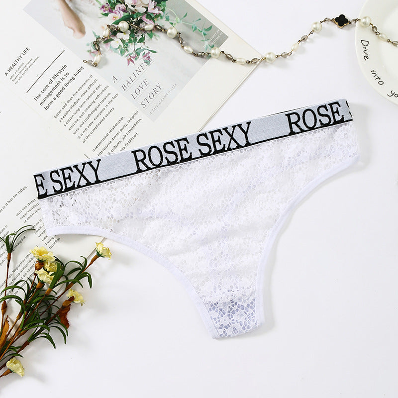 Letter Print Low Waist Lace Panties