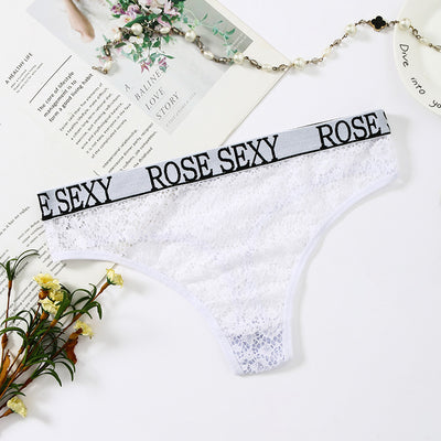 Letter Print Low Waist Lace Panties