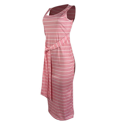 Stripe Pattern U Neck Sleeveless Knotted Dress