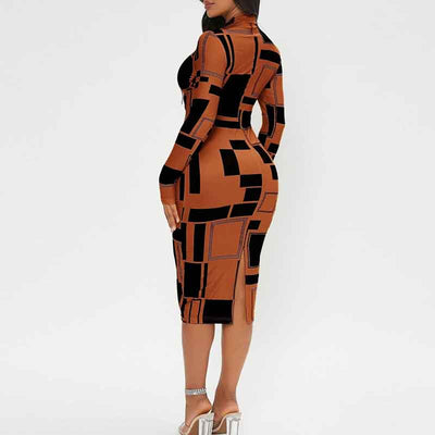 Print Long Sleeve Midi Dress