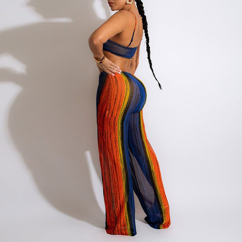 Colorful Sleeveless Cut Out Loose Jumpsuit