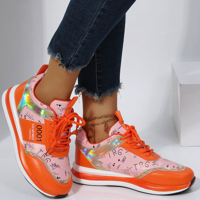 Colorful Letter Print Lace Up Sneakers