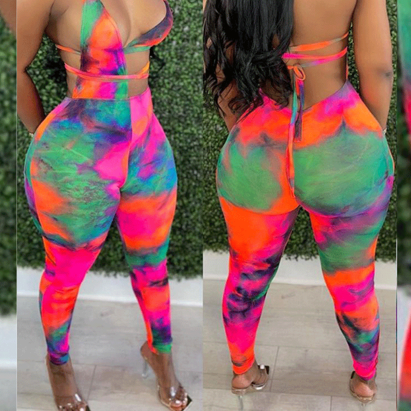 Print Sleeveless Halter Cut Out Jumpsuit