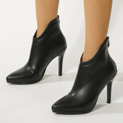 Solid Pointed Toe Thin Heeled Boots