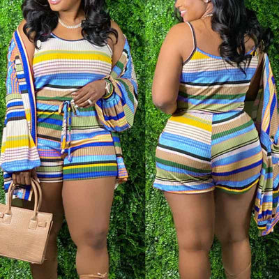 Striped Sleeveless 2PCS Top & Shorts Set