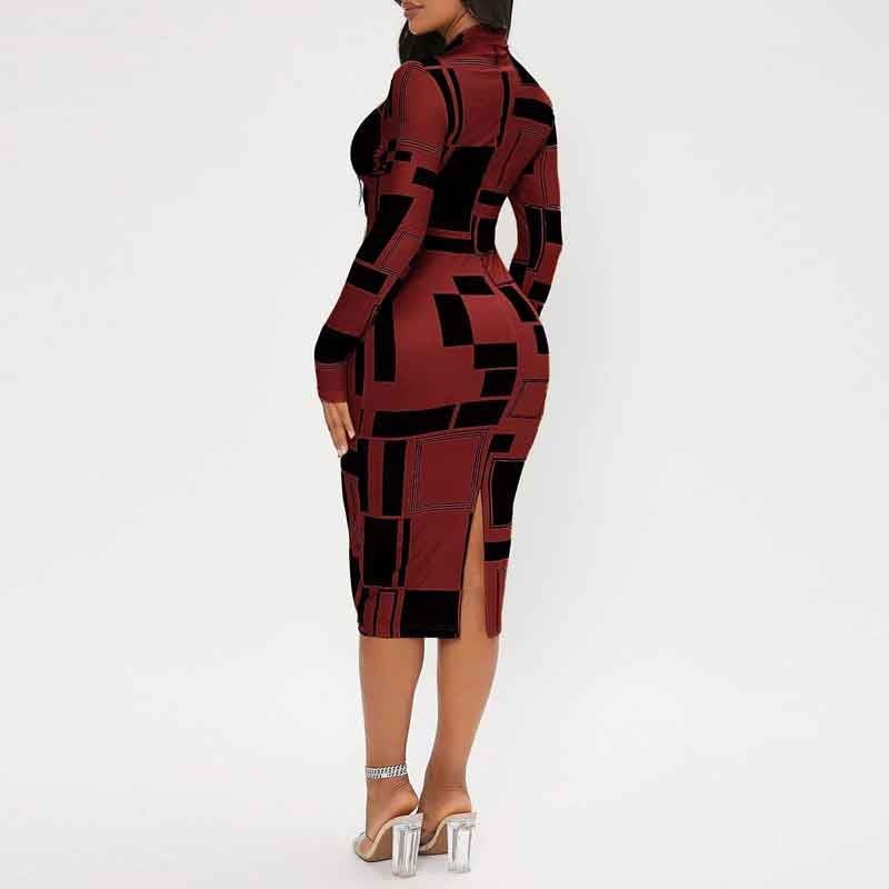 Print Long Sleeve Midi Dress