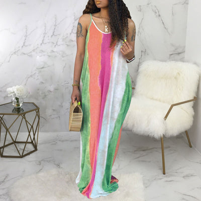 Tie Dye Print Sleeveless Loose Maxi Dress