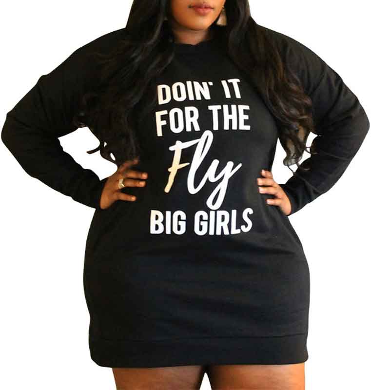 Letter Print Long Sleeve Plus Size Hoodie Dress