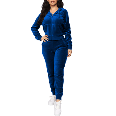 Solid Velvet Hoodie Top & Pants Set