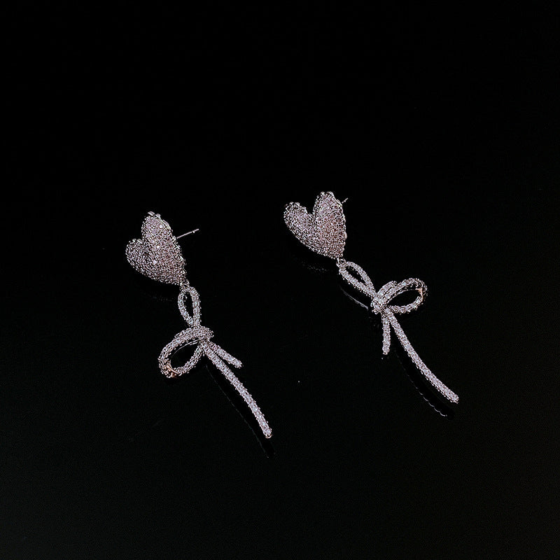 Studded Heart Bowknot Pattern Earrings