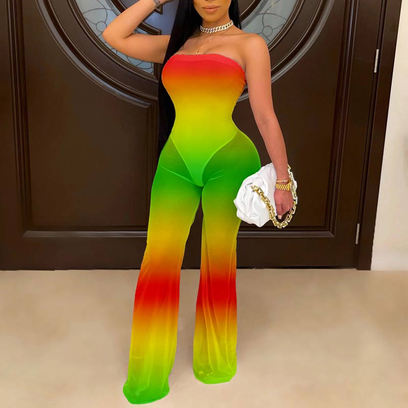 Colorblock Off Shoulder See Through Jumpsuit