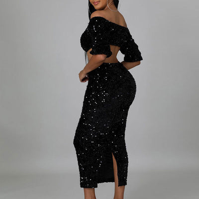 Sequins Off Shoulder Crop Top & Skirt Set