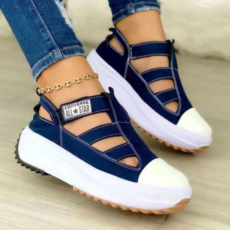 Letter Print Cut Out Slingback Platform Sneakers