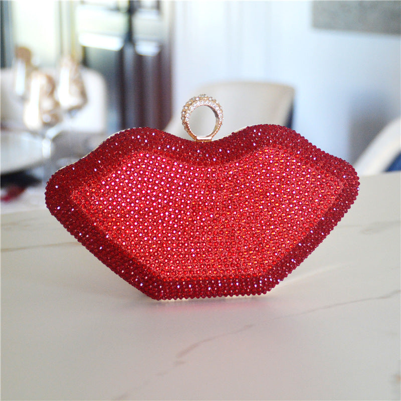 Rhinestone Lips Pattern Clutch Bag