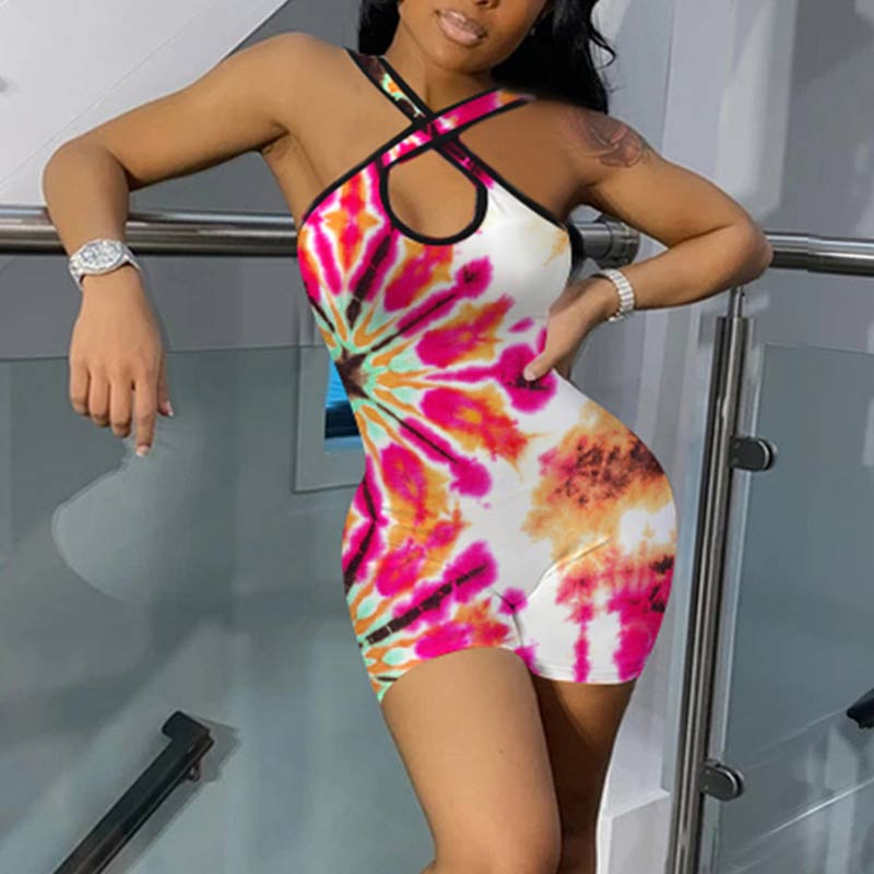 Sexy Print Sleeveless Halter Romper