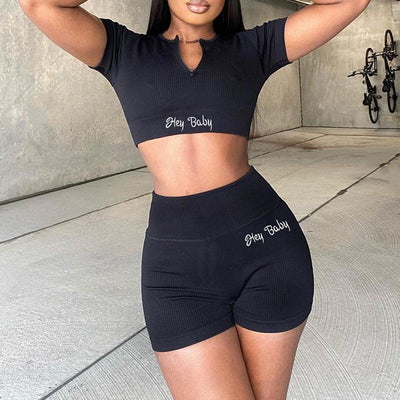 Short Sleeve Tops & High Waist Shorts Set