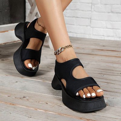 Square Toe Hollow Out Platform Sandals