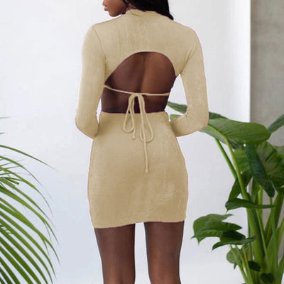 Solid Long Sleeve Cut Out Bandage Bodycon Dress