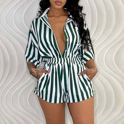 Striped Print 2PCS Shorts Set