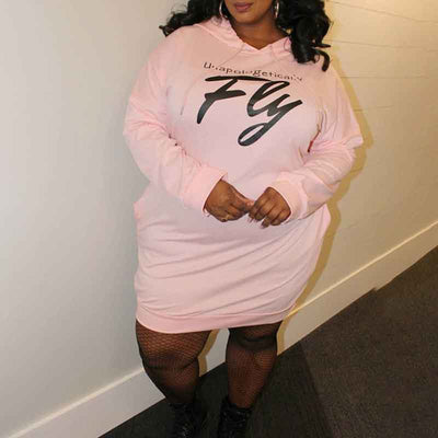 Letter Print Long Sleeve Plus Size Hoodie Dress