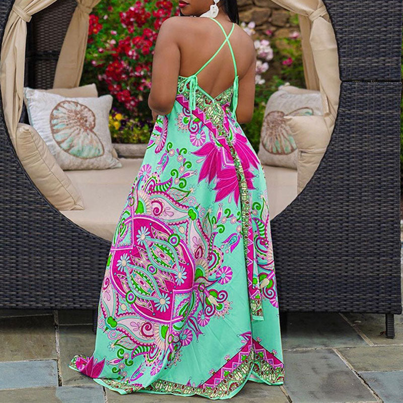 Print Sleeveless Halter Bangage Jumpsuit