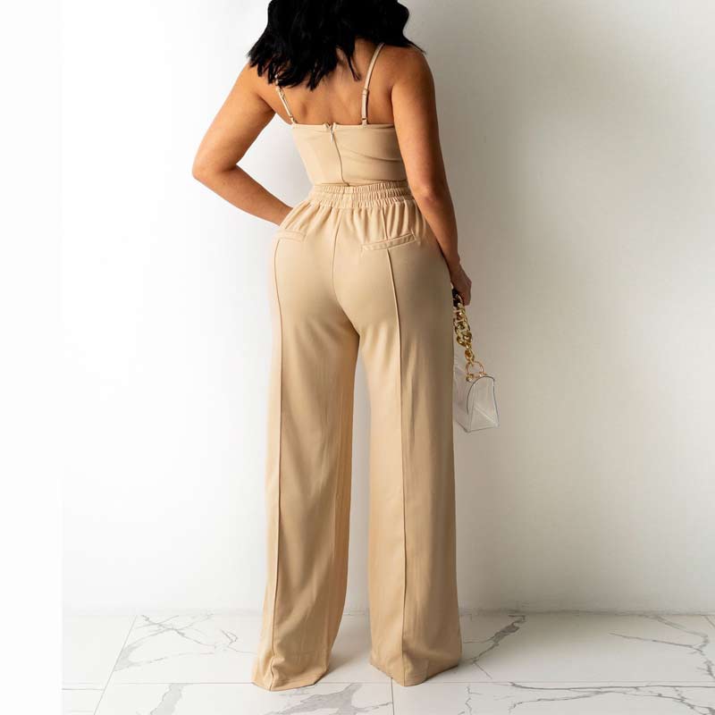 Solid Sleevelss Top & Wide Leg Pants Set