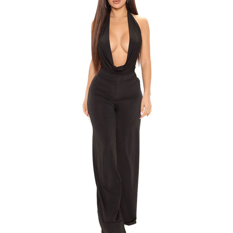 Solid Cowl Neck Halter Sleeveless Jumpsuit