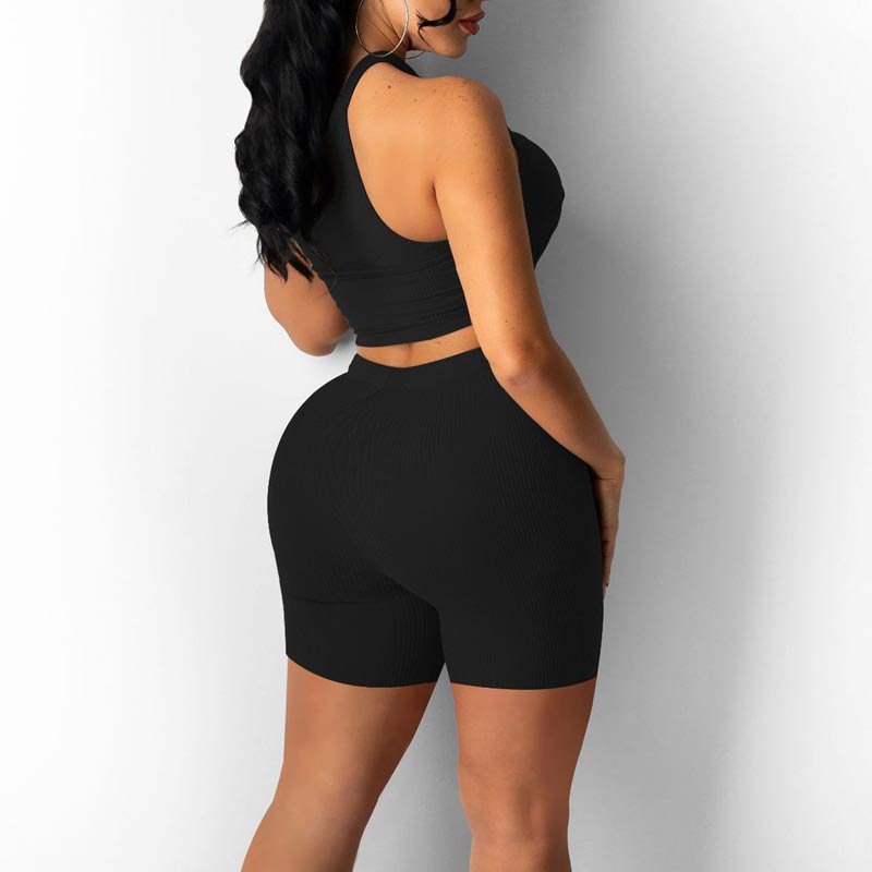 Solid  Sleeveless Drawstring Shorts Set