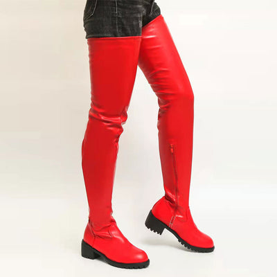 Solid PU Leather Knee-High Boots