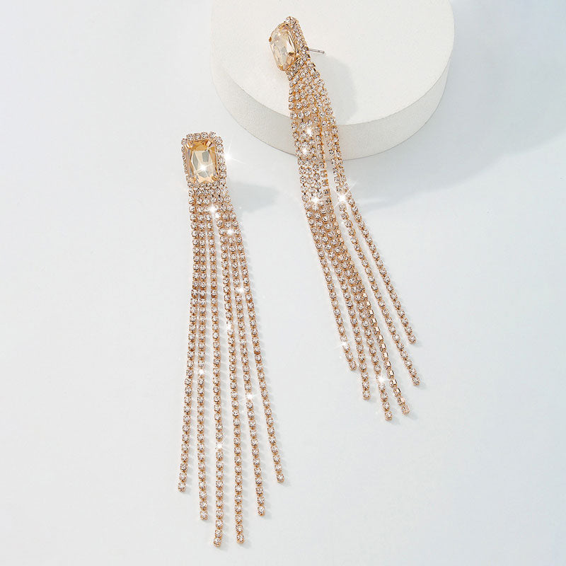 Rhinestone Tassel Design Earrings