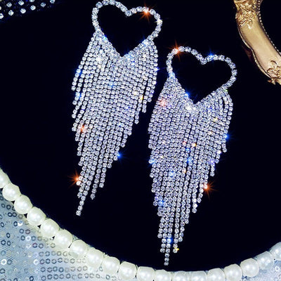 Heart Shaped Tassel Design Studded Earrings