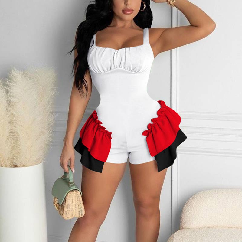 Colorblock Sleeveless Ruffle Design Romper