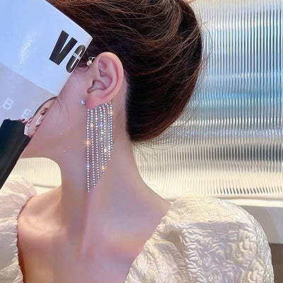 Rhinestone Tassel Design Earrings