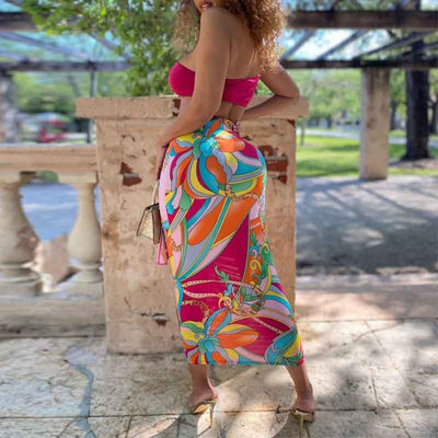 Print One Shoulder Tube Top & Skirt Set