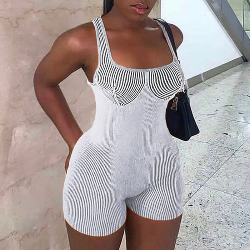 3d Print U Neck Sleeveless Romper