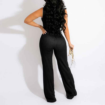 Solid Oblique Shoulder Zipper Design Cut Out Jumpsuit