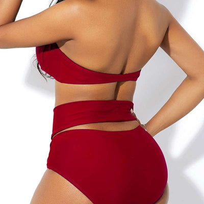 Solid Sleeveless Cut Out Two Piece Swimsuit Set