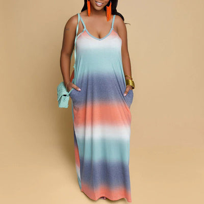 Colorful Sleeveless Loose Maxi Dress