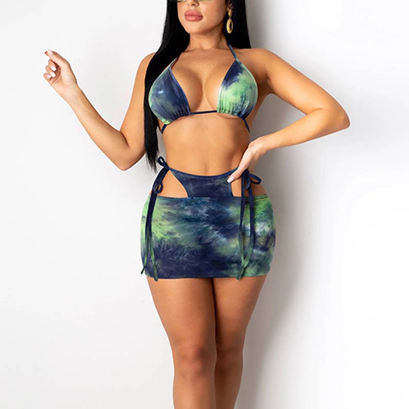 Tie Dye Print Sleeveless Bandage Bikini Set