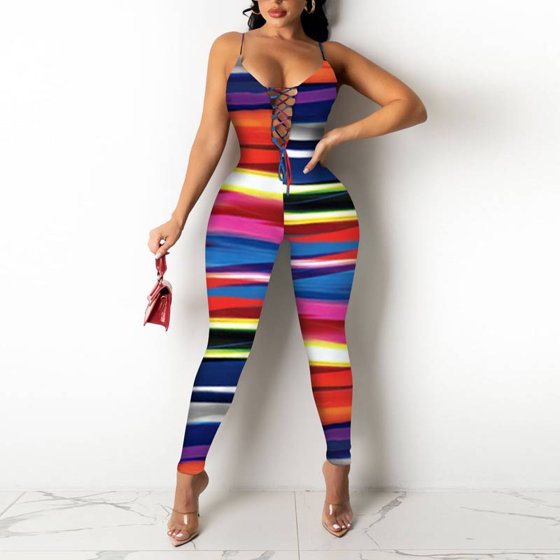 Butterfly Pattern Sleeveless Bandage Jumpsuit