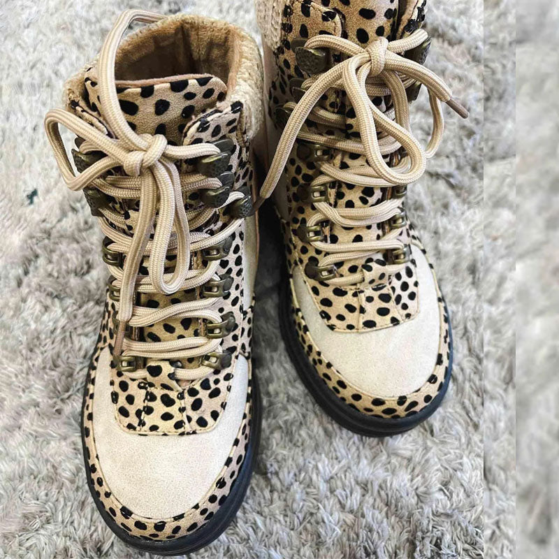 Leopard Print Platform Lace Up Boots